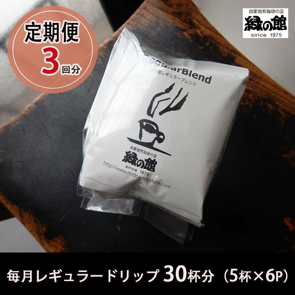 【ふるさと納税】【毎月 定期便 全3回】緑の館 レギュラー30杯分／50杯分（5杯入り×6P／10P）毎月発送 3か月 定期 コーヒー レギュラーブレンド 自家焙煎珈琲店 ドリップ 下呂温泉 珈琲 48000円 78000円 岐阜県 下呂市