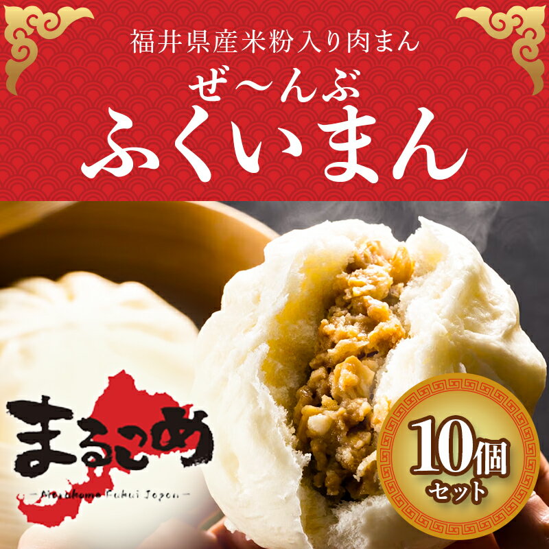 【ふるさと納税】福井県産さばえ米粉入り米こうじ肉まんぜ～んぶ「ふくいまん」10個セット[B-13901] /肉まん 塩こうじ 塩麴 吉川ナス カレーカニクリーム あんこ こしあん にくまん ポーク 米粉 福井県鯖江市