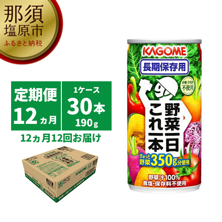 ns001-013　【定期便12ヵ月】カゴメ　野菜一日これ一本　長期保存用　190g缶×30本 1ケース 毎月届く 12ヵ月 12回コース【 栃木県 那須塩原市 】