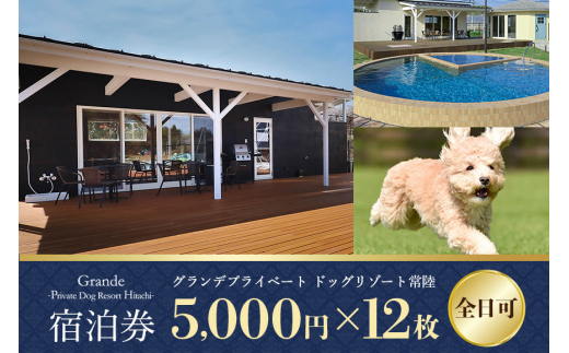 グランデ プライベート ドッグリゾート常陸宿泊券 5,000円×12枚（全日可） 愛犬 ペットOK ドッグラン プール 温泉 サウナ ホテル チケット 宿泊 旅行 宿泊券 旅行券 72-J