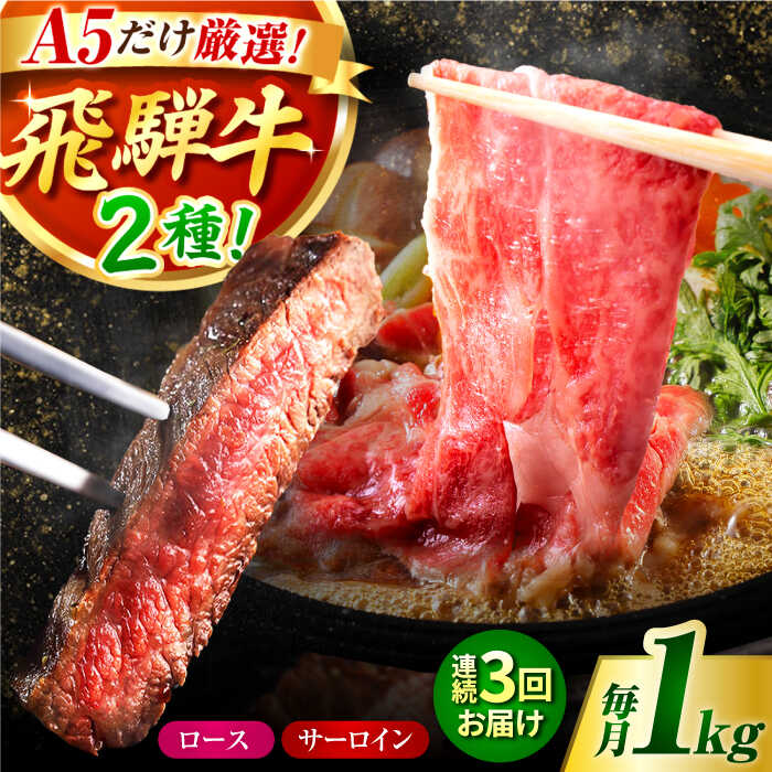 【ふるさと納税】【3回定期】特選飛騨牛ステーキ&すきやき用(1Kgセット) / 飛騨牛 ブランド牛 A5 すき焼き すきやき サーロイン ステーキ ステーキ肉すき焼き用牛肉 肉 すき焼き肉 牛肉 ロース 鍋 A5ランク 定期便 / 岐阜県 御嵩町 / 肉のキング [AVAG011]