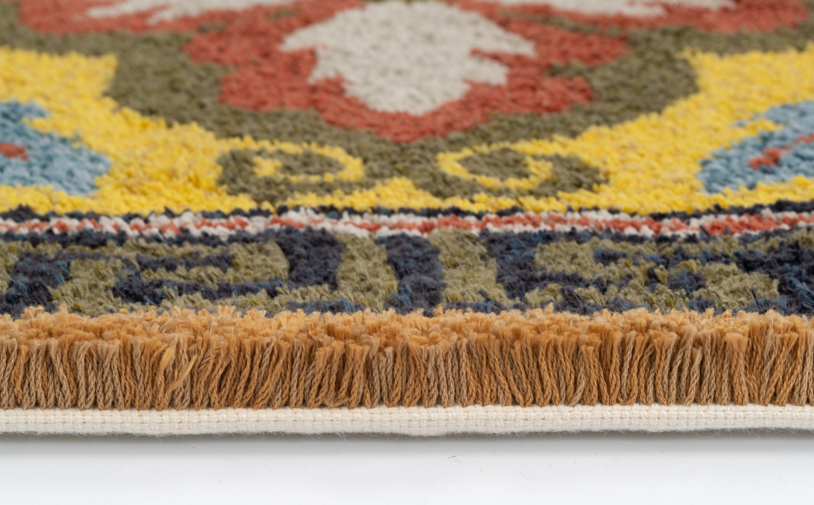 NEO鍋島緞通 牡丹花菱文縁二重雷文 黄支子地