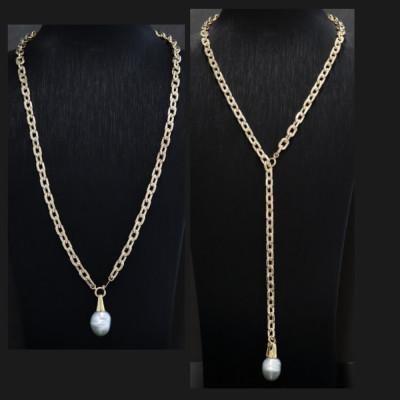 ふるさと納税 山梨市 K18ロングチェーンネックレス【60cm】白蝶真珠バロック1点付き　1本 |  | 01