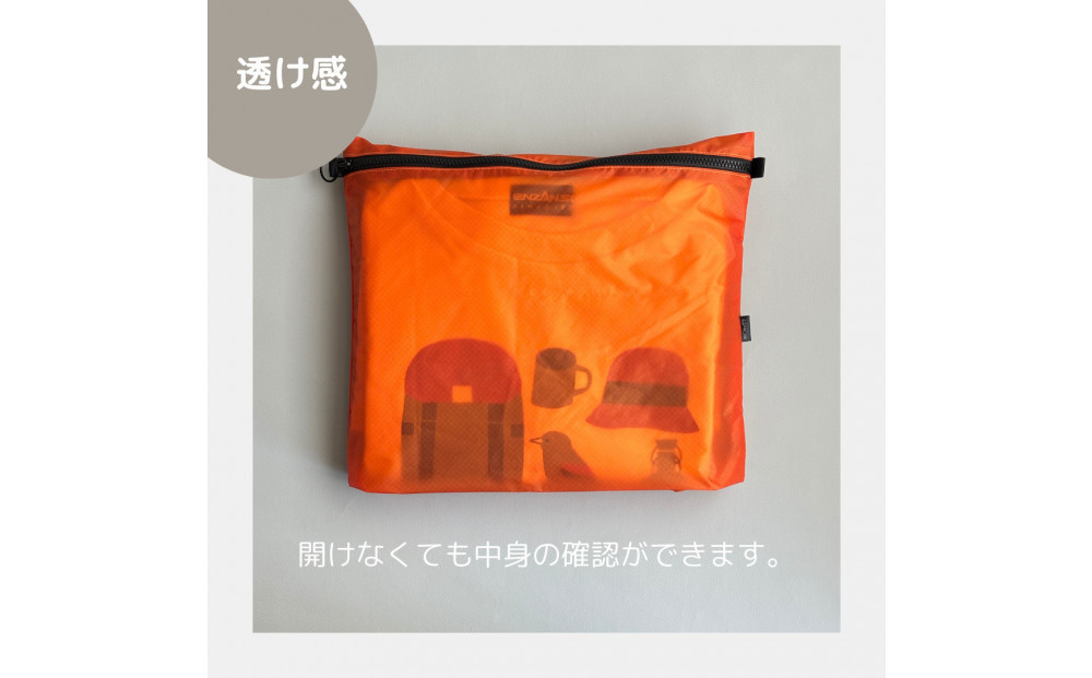 【オレンジ】B5が入る軽いナイロンフラットポーチ　旅行用　着替え　大容量　横長　バッグインポーチ