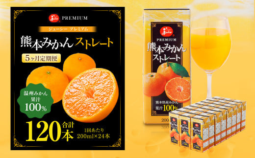【5回定期便】 ジューシー プレミアム 熊本みかんストレート 100％ 200ml×24本 みかん ミカン 蜜柑 ジュース みかんジュース オレンジジュース 紙パック 国産