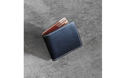 栃木レザー使用｜滑らか本革二つ折り財布｜Half wallet 01｜ブラック｜minca（全7色）