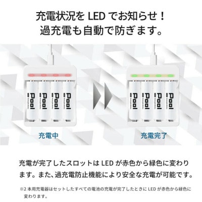 ニッケル水素充電池Pool−プールー(単4形充電池8本+4ポート充電器)セット【1212961】