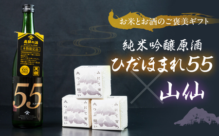 純米吟醸原酒 ひだほまれ55 720ml 1本・山仙キューブ米3個（1個 300g）【2-48】