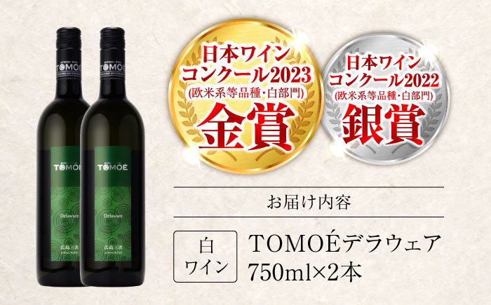 白ワイン TOMOEデラウェア やや辛口 750ml×2本 ワイン 受賞 ギフト 広島 人気 おうち ディナー ランチ お酒 パーティー わいん 三次市 / 広島三次ワイナリー [APAZ089]