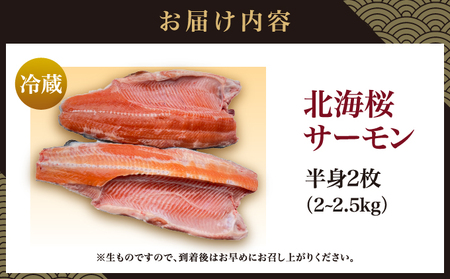 北海桜サーモン 半身 2枚 2~2.5kg 新鮮 刺身 冷蔵 陸上養殖 生食可 桜色 トラウト サーモン 鮭 生鮭 サケ さけ 国産 北海道産 道産 松前産 産地直送 お取り寄せ 海鮮 鮮魚 魚介 活