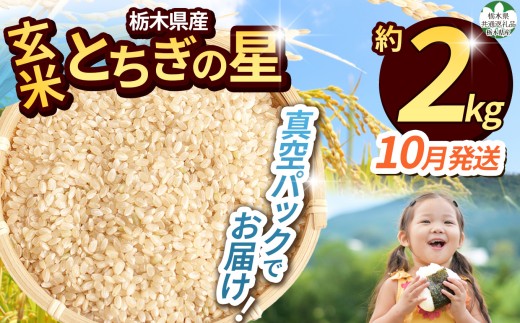 【栃木県共通返礼品】【先行予約】【令和8年度】 訳あり  栃木県産とちぎの星 2kg（玄米真空パック）10月分 | 新米 とちぎの星 玄米 米 ごはん  冷めてもおいしい ふるさと納税 那珂川町 栃木県