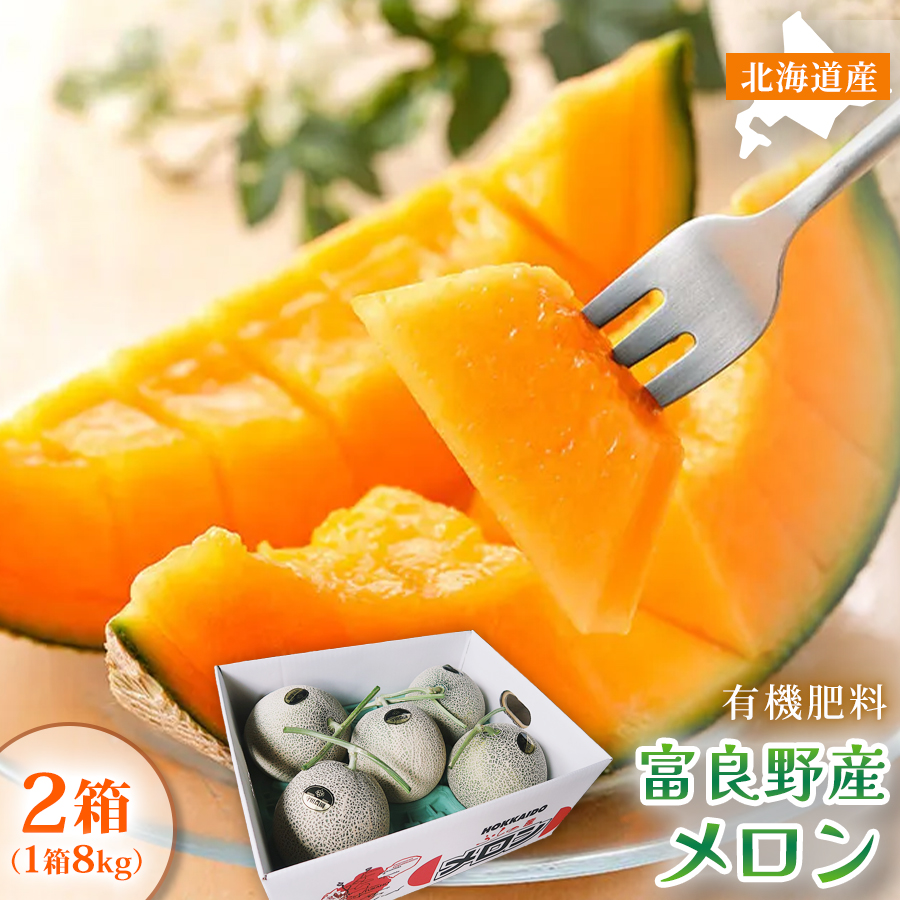 【糖度15度以上 赤肉メロン】富良野産 メロン 8kg サイズいろいろ 2箱｜北海道富良野市 7～8月発送 ご褒美 シェア プレゼント メロン 赤肉メロン 富良野メロン 果物 フルーツ 甘い 夏季限定