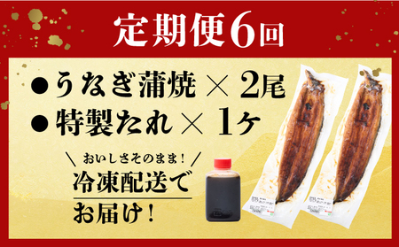 【6回定期便】ヤマジュウ厳選! 国産 ウナギ 蒲焼き 2尾(1尾あたり約175g～180g)×6回 6ヶ月 タレ付き 鰻 うなぎ かば焼き 加工品 魚 魚介類 高知県産 冷凍 送料無料 yj047