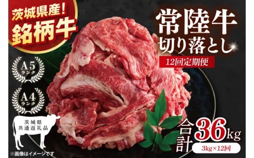 【茨城県共通返礼品】【12ヶ月定期便】大容量！常陸牛切り落とし 3kg（500g×6）【黒毛和牛 国産 銘柄牛 牛肉 肉 冷凍 茨城県産】(81-41)