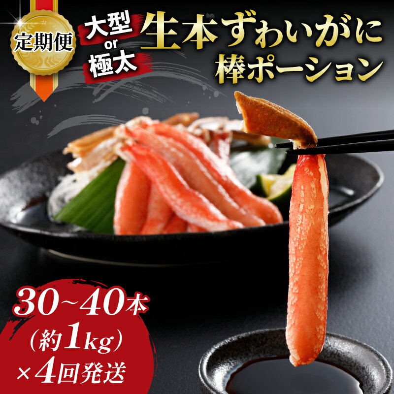 【ふるさと納税】 カニ定期便 4回 先行予約 大型 or 極太 生本ずわいがに 棒ポーション 1kg × 4回 ニューバーク カニ kani 蟹定期便 本ずわいがに ずわいがに ずわい蟹 蟹 カニ棒肉 生蟹 カニしゃぶ 人気のカニ 甲殻類 人気 冷凍 むき身 パック 鍋 愛媛 宇和島 D110-116010