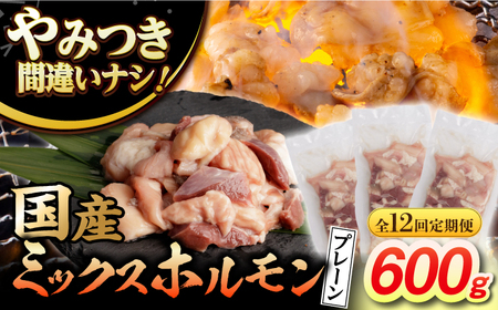 【12回定期便】【長崎和牛】ミックスホルモン（プレーン） 毎月200g×3袋 計7.2kg 長与町/なかみ屋本舗[EAD097]  国産 長崎和牛 和牛 ホルモン レバー ホルモンミックス 牛肉 ほるもん 冷凍 小分け 真空パック 味付き 味付け 焼肉 焼き肉 おつまみ 定期 定期便