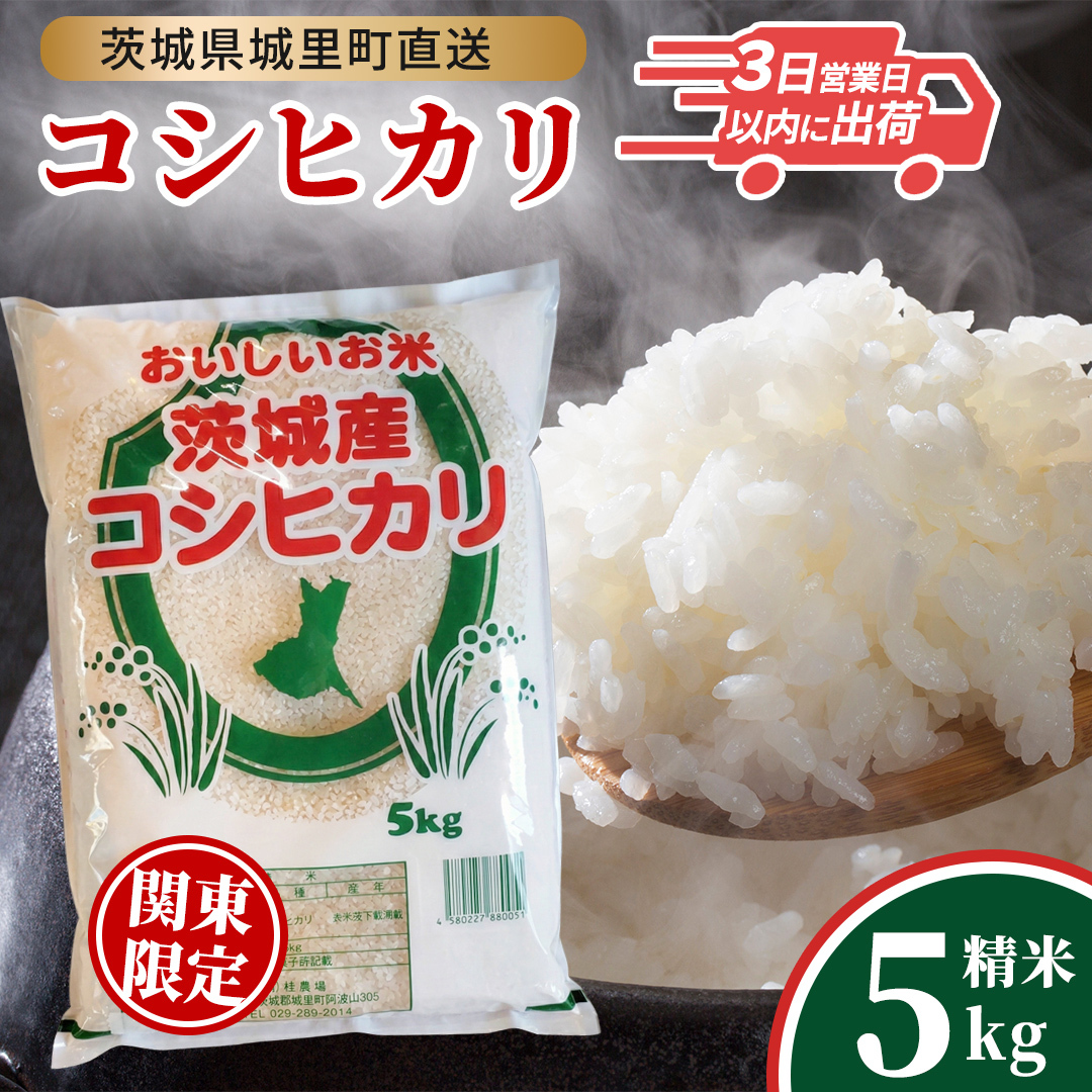 コシヒカリ 精米 5kg ★関東地方限定配送★ 令和7年産 スピード出荷 最短3～7営業日出荷 産地直送 茨城県 城里町 精白米 米 ご飯 こしひかり 米 白米 精米 ( AX012 )