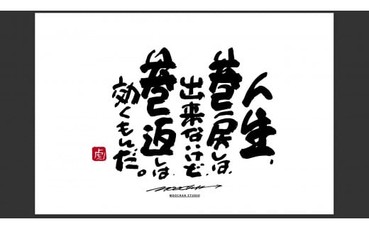 JDE-1.【書道家もーちゃん】もーちゃん額　Ｌ／27.人生、巻戻しは、出来ないけど、巻返しは、効くもんだ。