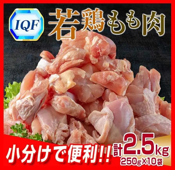小分け 便利 カット済 若鶏 もも肉 計2.5kg 250g × 10袋 鶏肉 国産 おかず お弁当 おつまみ 食品 IQF冷凍 バラバラ凍結_BD115-25