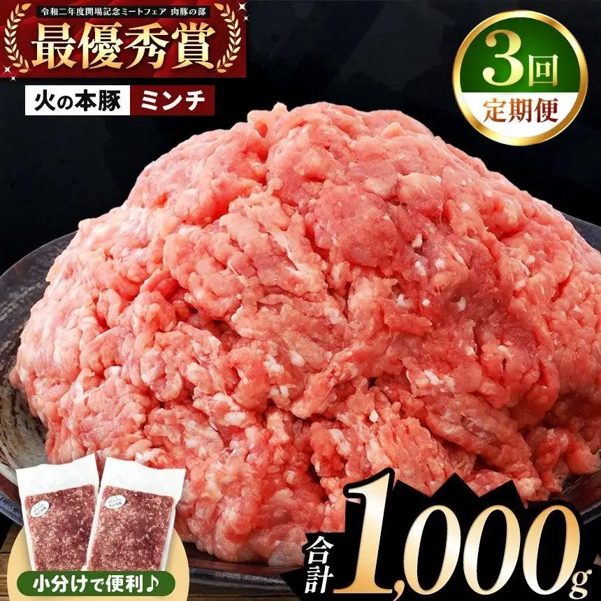 【定期便3回】火の本豚 ミンチ 1000g（500g×2） 豚肉