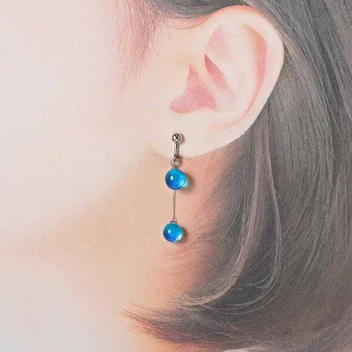 ジュエリー イヤリング 2連 アクセサリー 湖水 ガラス細工 ハンドメイド 手作り 北海道 弟子屈町 2469