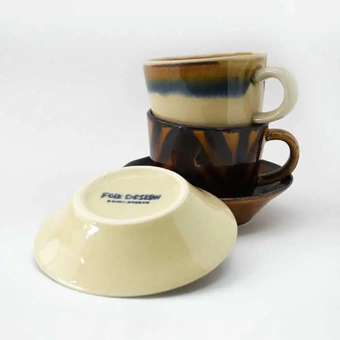 【波佐見焼】Folk Design 二色巻・矢羽根飴釉 コーヒー碗皿 カップ・ソーサー ペアセット 食器 皿 【玉有】 [IE20] 波佐見焼