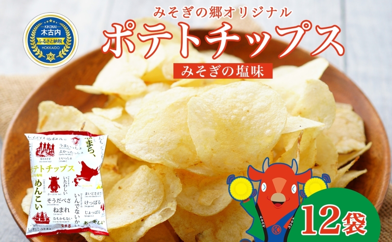 北海道 オリジナル ポテトチップス 60g 12袋 塩味 道の駅 オリジナル パッケージ ポテチ しお じゃがいも ジャガイモ 馬鈴薯 お菓子 スナック おやつ おつまみ あっさり ポテトチップス みそぎの郷きこない ご当地 送料無料 木古内