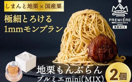 【予約】1mm極細！とろけるモンブラン「地栗もんぶらん プルミエmini(MIX)」×2個　添加物不使用 しまんと地栗 国産栗 和栗 栗スイーツ 渋皮煮 贈りもの ギフト お取り寄せ ケーキ 高知 四万十 四万十ドラマ 御祝 洋菓子 熨斗 御年賀 お歳暮 ／Qdr-231