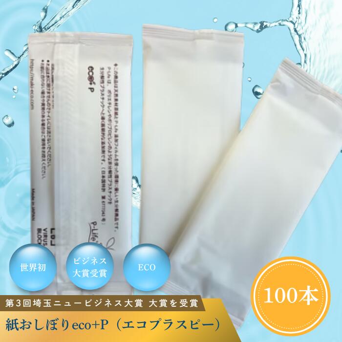 【ふるさと納税】紙おしぼり eco+P（エコプラスピー）100本｜タオル　おしぼり　除菌　消臭　防災用　Eco+P　エコプラス