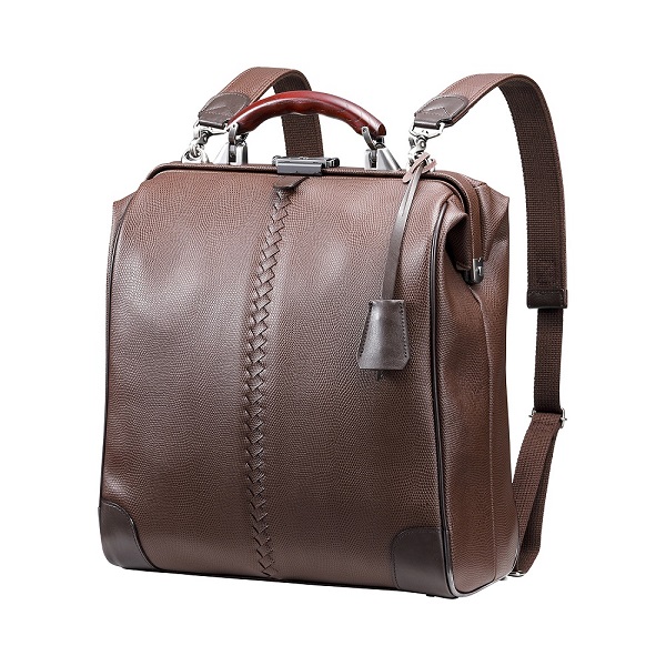 【高島屋選定品】豊岡鞄 YOUTA LIZARD 3way 縦ダレスL (YK3) チョコ / 木和田正昭商店 ダレスバッグ メンズ レディース 縦型 バッグ ショルダー リュック A4ファイル対応