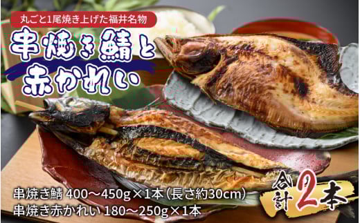 福井名物 串焼き鯖と串焼き赤かれいセット 合計2本 【半夏生 高栄養 スタミナ食 焼サバ 丸ごと 福井名物 焼がれい 赤ガレイ かれい 】 [A-065029]