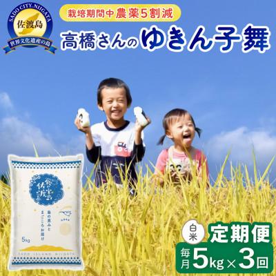ふるさと納税 佐渡市 【毎月定期便】佐渡島産ゆきん子舞 白米5Kg 栽培期間中農薬5割減　全3回