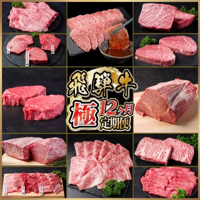 【発送月固定定期便】飛騨牛 極定期便 計5.95kg【冷蔵便】シャトーブリアン・ヒレ焼肉他全12回【配送不可地域：離島】【4090952】