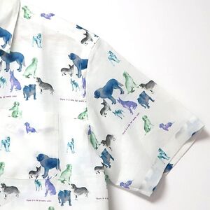 CLOFT 麻100％半袖プリントシャツ”犬のシルエット柄”（C/＃11 ホワイト） XL 0139-027-S07-3