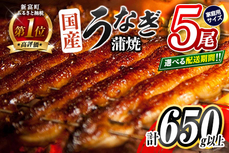 ＜2025年10月お届け＞うなぎ 鰻楽 国産 蒲焼 ご家庭用 5尾 計650g以上（130g×5尾）おすすめ 冷凍 簡単調理 個包装 鰻 魚介【D144-2510】