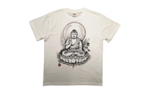 手描きTシャツ 仏画 薬師如来 白 (半袖 XLサイズ)【1615662】