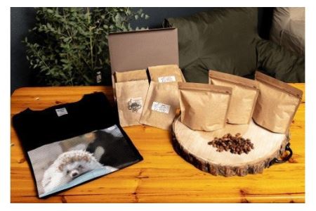 No.136-11 【粉】自家焙煎コーヒー＆【S】ハリネズミTシャツセット