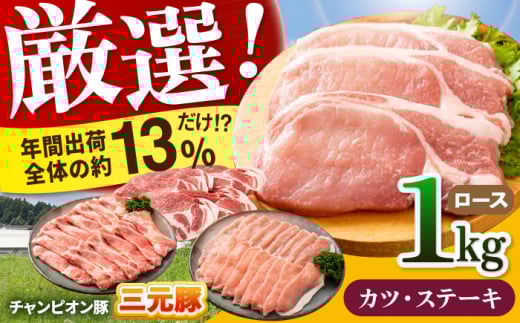 【カツ・ステーキ】三重県 亀山市 豚肉 ロース 1kg 小林ファームが愛情こめて育てた三元豚 亀山市/小林ファーム 冷蔵 ロース 送料無料 [AMAB003-1]