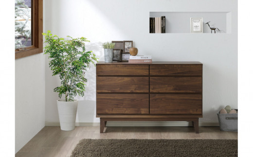 
                  【カラー選択可】大川家具 幅120cm 3段 チェスト ウォールナット/レッドオーク -ramsey-ラムジー
                