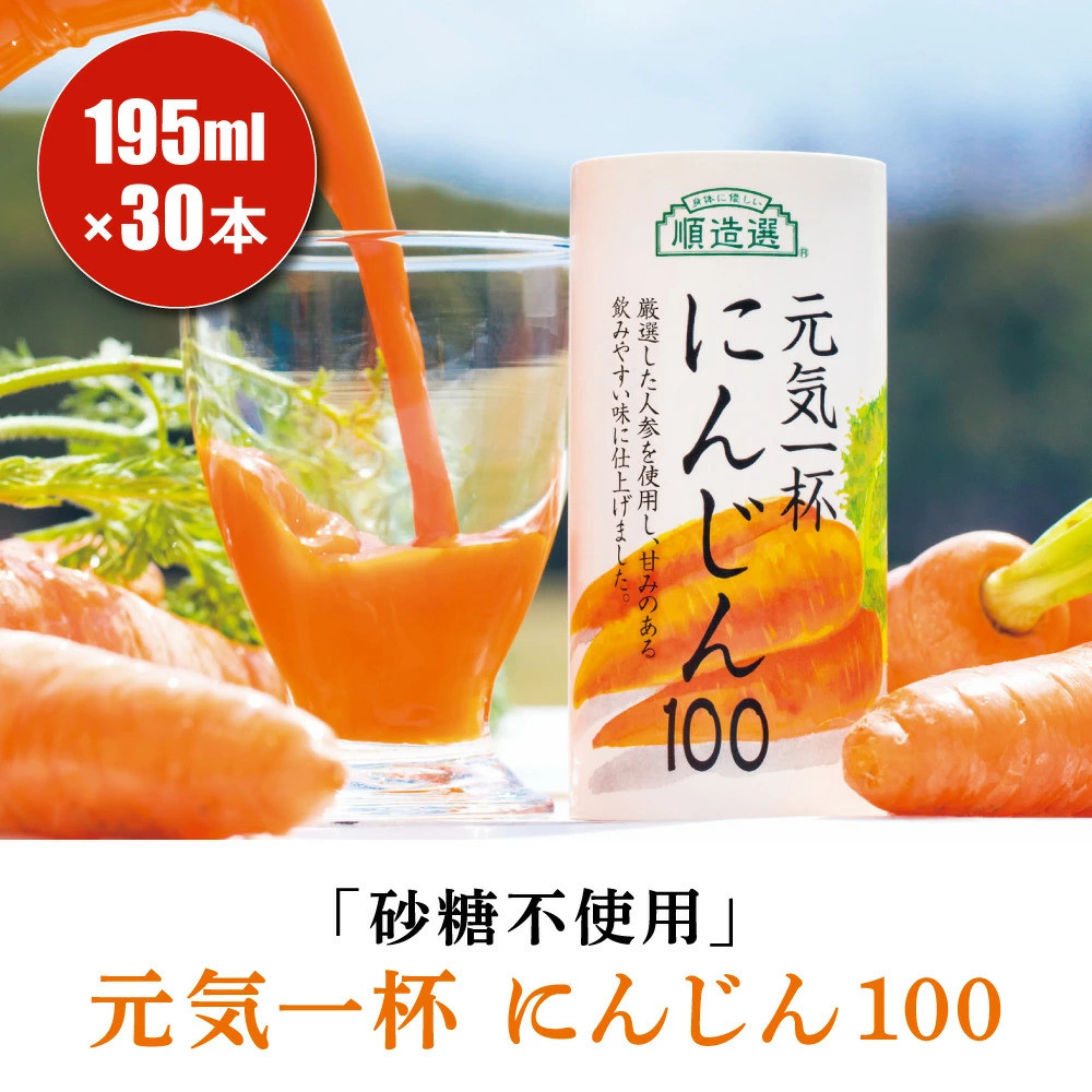 
                  砂糖不使用 果汁100% 元気一杯 にんじん100 195g×30本 順造選｜無添加 無塩 健康 人参 ドリンク カロテン 長期保存 [0430ch]
                