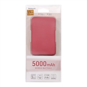 Owltech USB Type-Cケーブル付属 小型軽量モバイルバッテリー 5000mAh USB Type-C入出力＋ USB Type-A出力 OWL-LPB5012-Rシリーズ 　ワインレッド