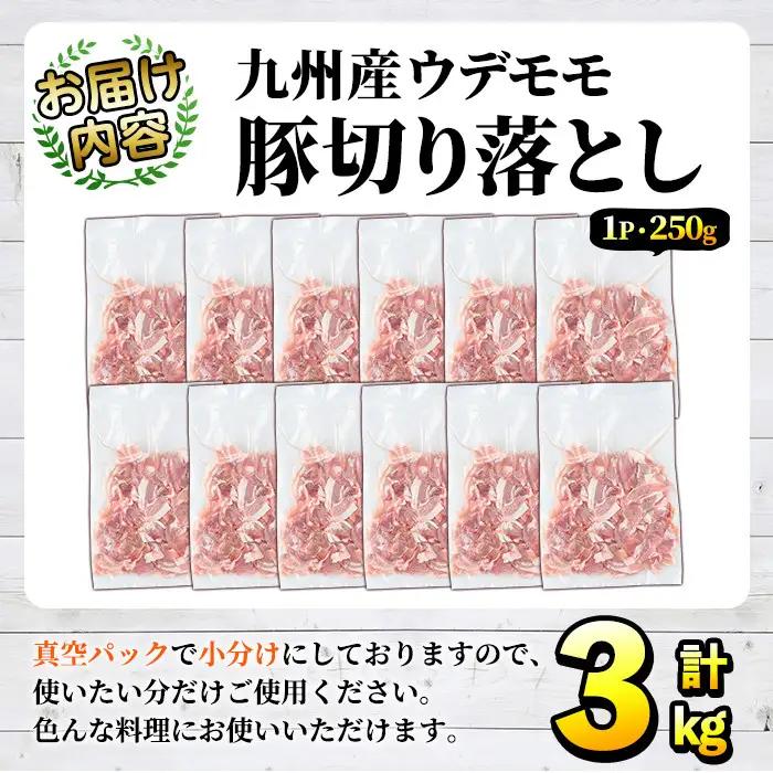 豚肉ウデモモ切り落とし(計3kg・1パック250g) 小分け 国産 豚肉 豚小間 真空パック 家庭用 豚こま 定期便 スライス 冷凍配送 個包装 切り落し 切落し すき焼き しゃぶしゃぶ セット 詰め