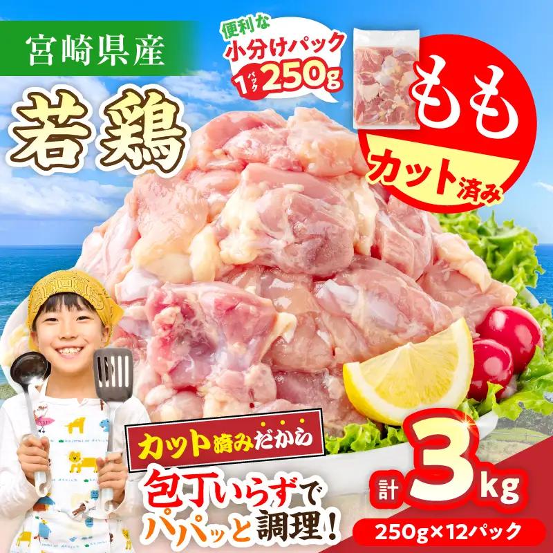 宮崎県産 若鶏もも肉 切身 250g×12袋 計3kg_BDV3-26