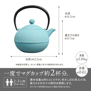 南部鉄器 急須 アーガイル（アクアブルー） 0.6L 【及春鋳造所 作】 伝統工芸品 キッチン用品 食器 日用品 雑貨 [Y0040]