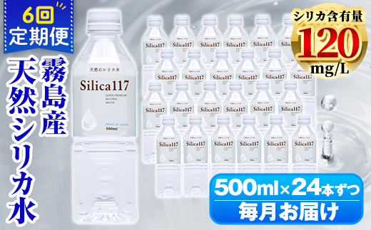 K-134-F 《定期便：6回》Silica117 500mlペットボトル×24本 6回(計144本/72L)【シャディ】霧島市 水 シリカ シリカ水 シリカウォーター ミネラルウォーター ミネラル成分 飲料水 天然水 軟水 温泉水 ペットボトル 定期便