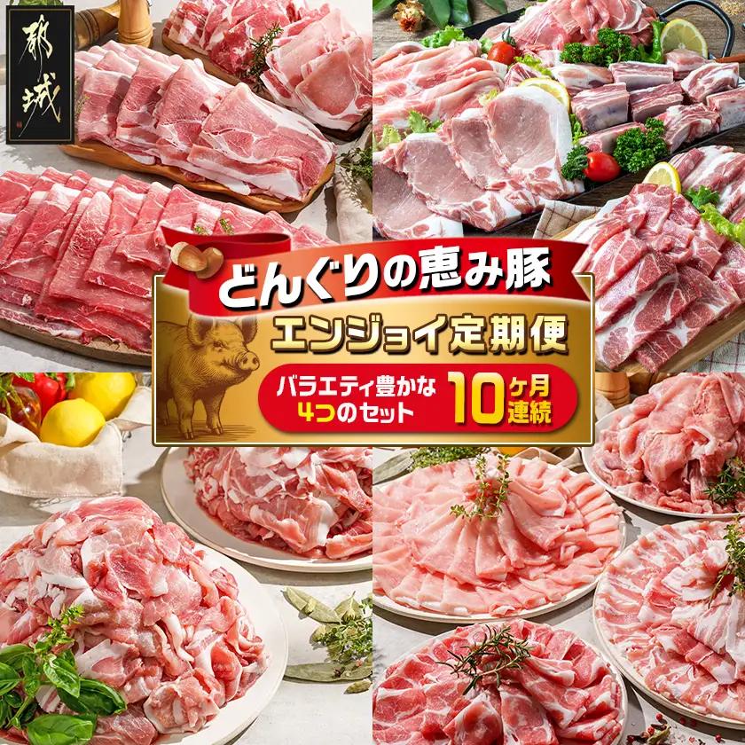 「どんぐりの恵み豚」エンジョイ定期便(10ヶ月)〔T80(10)-1102〕_(都城市) スライスセット 焼肉 スペアリブ こま切れ しゃぶしゃぶセット ブランド豚 10ヶ月 毎月お届け 毎日のお料理に 都城市 豚肉 ロース バラ モモ ウデ スライス スペアリブ 切り落とし ステーキ しゃぶしゃぶ
