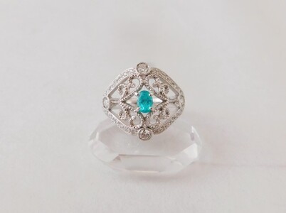 【一点もの】Pt900　パライバトルマリン（0.27ct）ダイヤモンドリング　K50　K06091-H