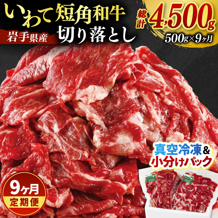 ＼9ヶ月連続 定期便／ 切り落とし 赤身 肉 牛肉 いわて 短角和牛 500g (総計 4500g) 小分けパック 真空冷凍 | 牛肉 肉 赤身 短角 和牛 国産牛 ブランド牛 切り落し 大容量 牛丼