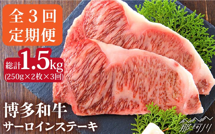 
            【全3回定期便】【溢れる肉汁と濃厚な旨味】博多和牛サーロインステーキセット 500g（250g×2枚）＜株式会社MEAT PLUS＞那珂川市 [GBW016]
          