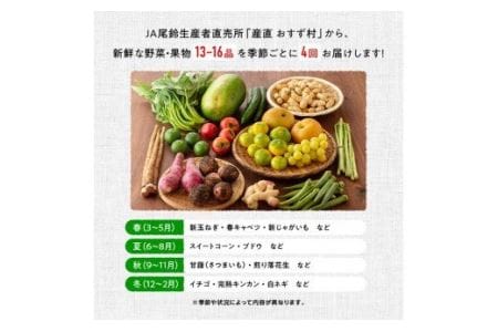 【定期便】産直おすず村 季節の野菜と果物 厳選 詰め合わせセット（大） 全4回【旬野菜 フルーツ 直売所 産地直送 宮崎県産】